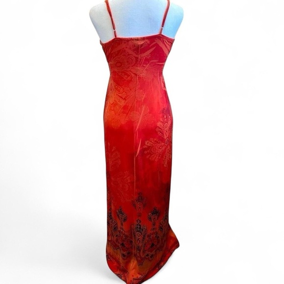 Snap Women's Sleeveless Orange Maxi Dress Size Small Boho Y2K Tropical Beach - Picture 2 of 8